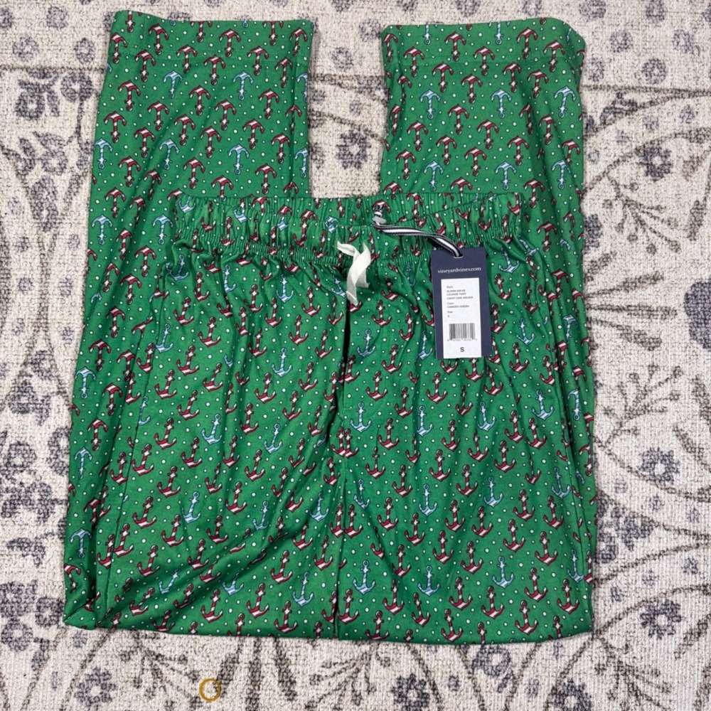 NEW! Vineyard‎ Vines Kids Candy Cane Anchor Lounge Pants Green Size S (8-10)